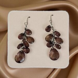 Sterling Silver Smoky Quartz Dangle Earrings Vintage Biolette Cut